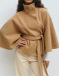 Women's Color Cloak Stand Collar Button Belt Coats