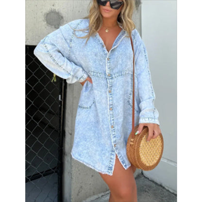 Elegant Denim Dress Washed Loose Shirt Plus Size
