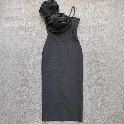 Christmas Sexy Sling Three-dimensional Flower Temperament Dresses