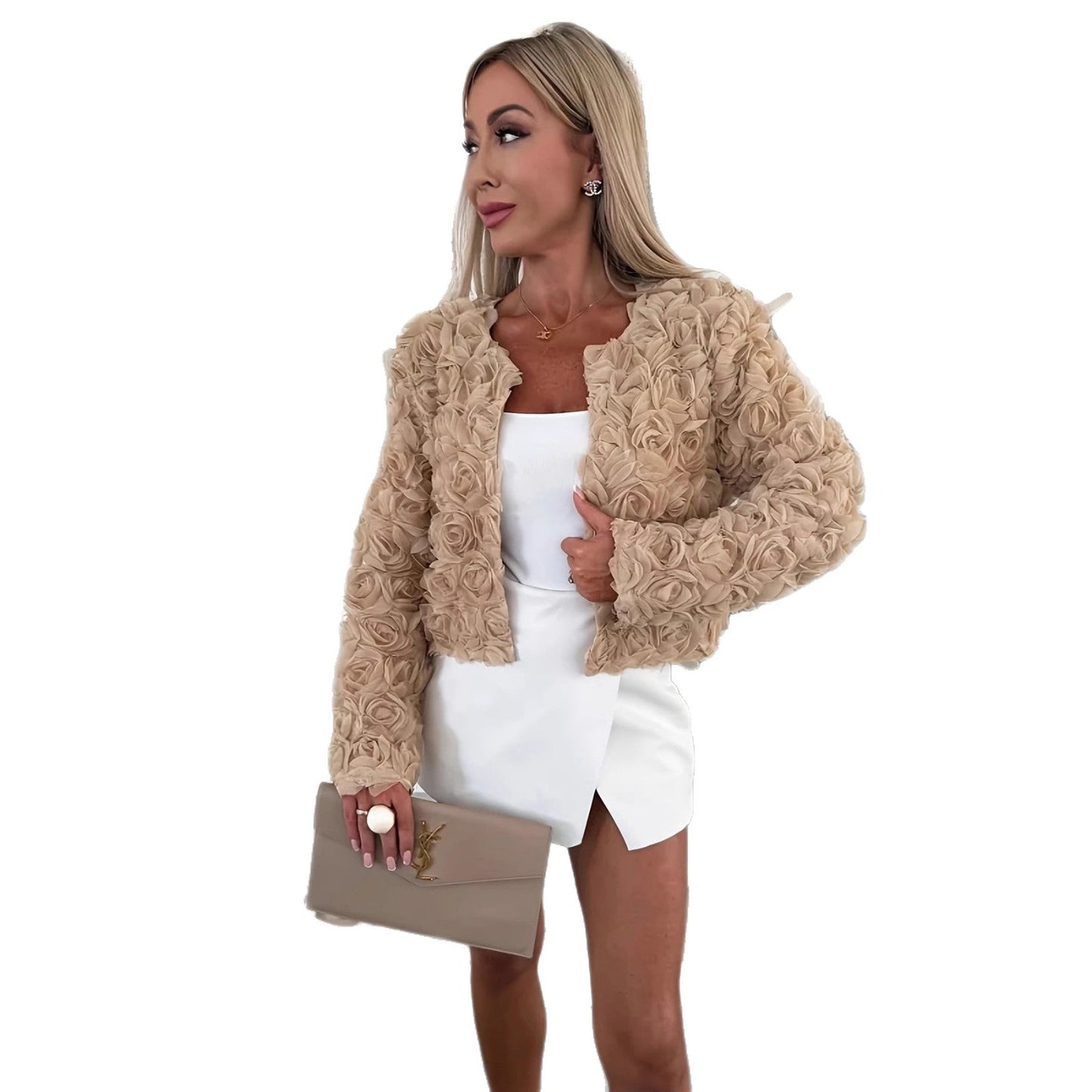 Women's Personalized Textured Floral Fashion Solid Color Coats