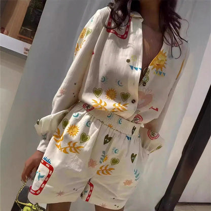 Women's Graceful Shirt Print Holiday Outfit Suits