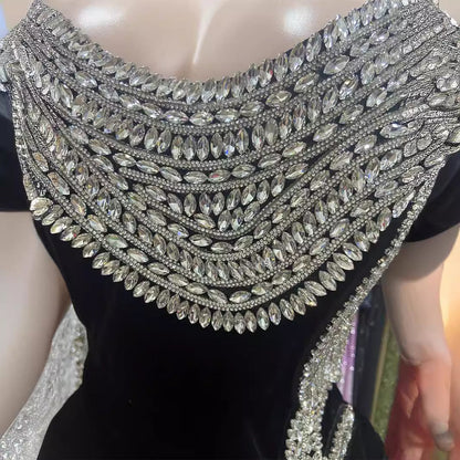 Rhinestone Design High Slit Sleeveless Black Dress Dinner Dresses