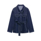 Women's Popular Classy Belt Lapel Denim Suits