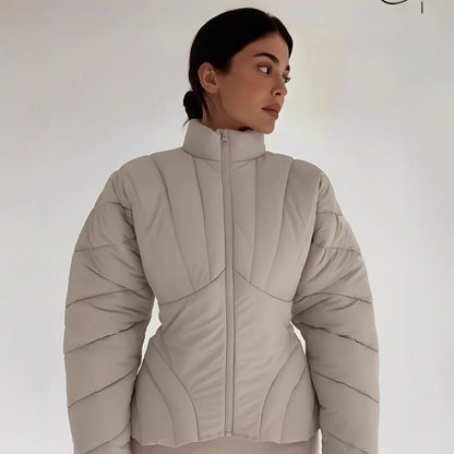 Women's Waist Winter Stand Collar Warm Zipper Coats