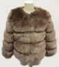 Women's Faux Fox Fur Round Neck Slim Coats
