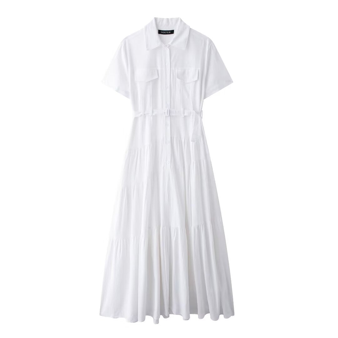 Spring With Belt Shirt Stitching Dress Dresses