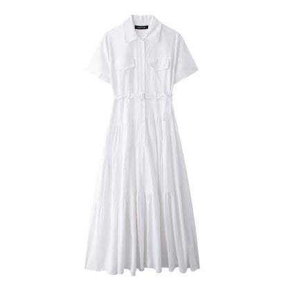 Spring With Belt Shirt Stitching Dress Dresses