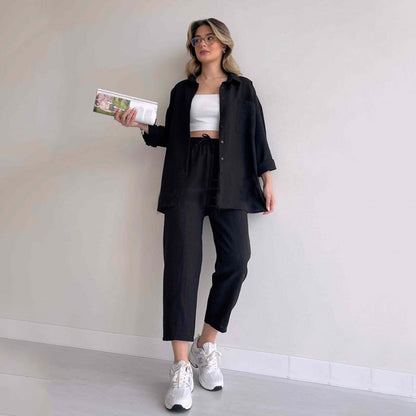 Women's Large Spring Casual Loose Shirt Cropped Suits