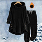 Women's Solid Color Plush Hooded Long Sleeve Suits