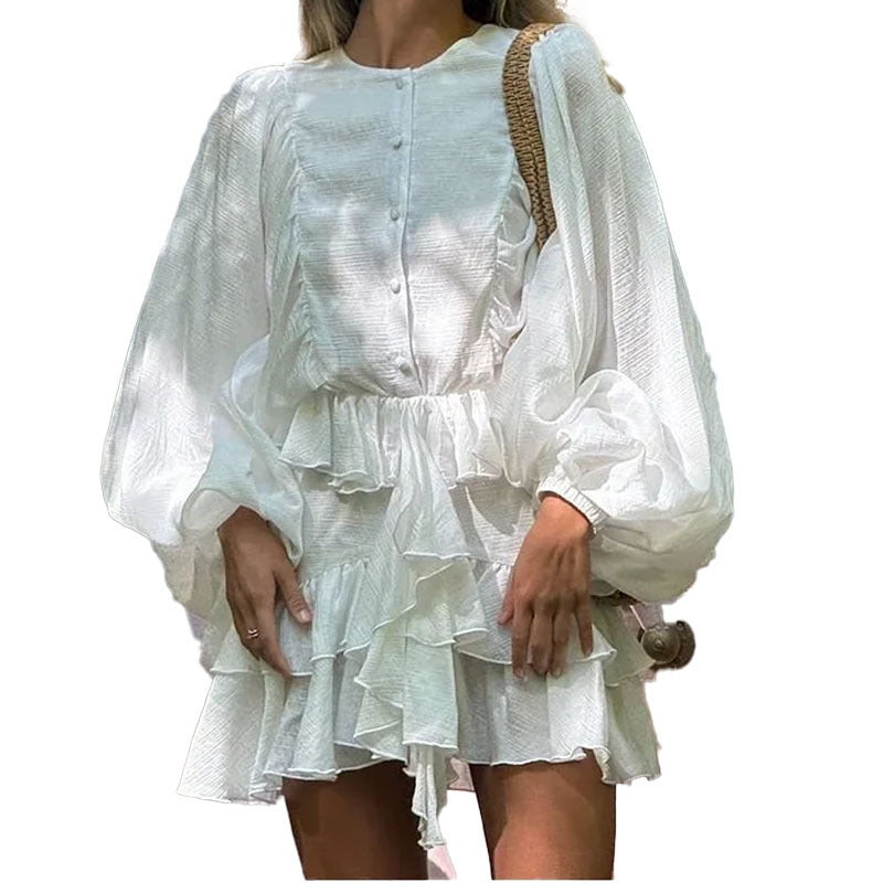 Elegant Graceful Pure Color Ruffles Long Dresses
