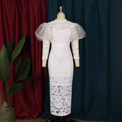 Women's Round Neck Lace Stitching High Waist Dresses