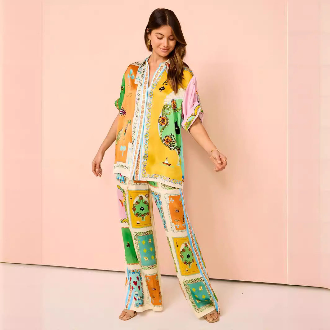 Personalized Printed Sleeve Color Matching Vacation Suits