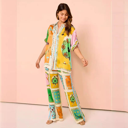 Personalized Printed Sleeve Color Matching Vacation Suits