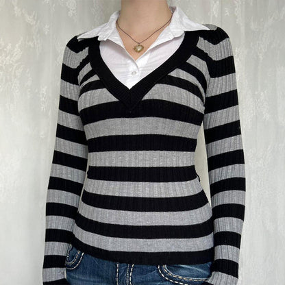 Women's Leisure Vacation Stitching Stripe Long Sleeves Blouses