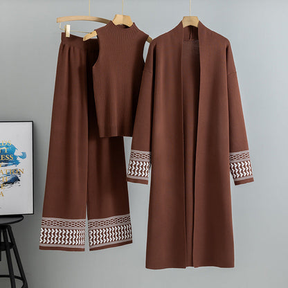 Women's Lazy Temperament Knitting Wide Leg Three-piece Suits