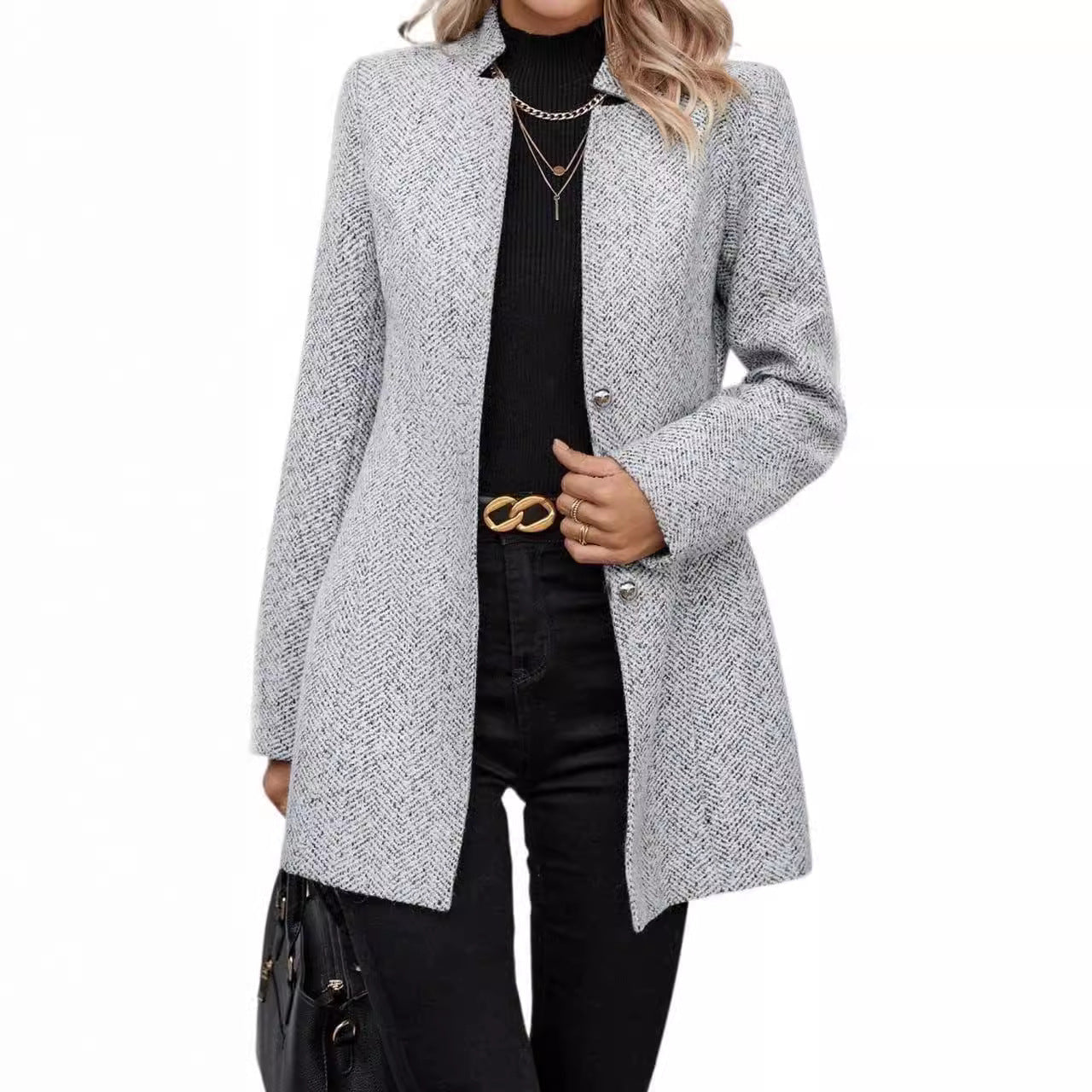Women's Solid Color Stand Collar Button Trench Coats