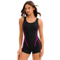 Solid Color Swimsuit Women Siamese Sports Boxer Sleeveless Conservative Swimming