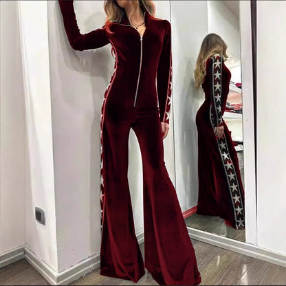Fashion Veet Stitching Printing Long Sleeve Dresses