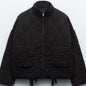 Women's Stand Collar Zipper Large Pocket Long Sleeve Coats