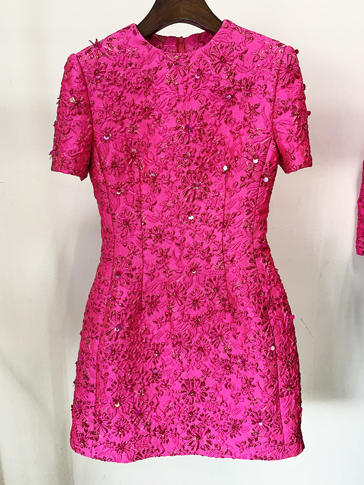 Fashion Rose Pink Series Jacquard Beaded Shorts