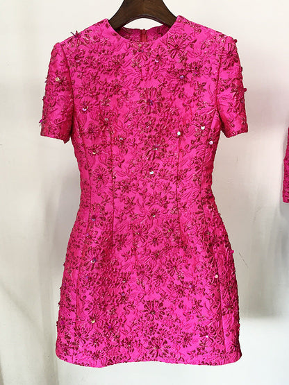 Fashion Rose Pink Series Jacquard Beaded Shorts