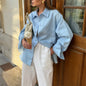 Women's Casual Vacation Solid Color Long Sleeve Blouses