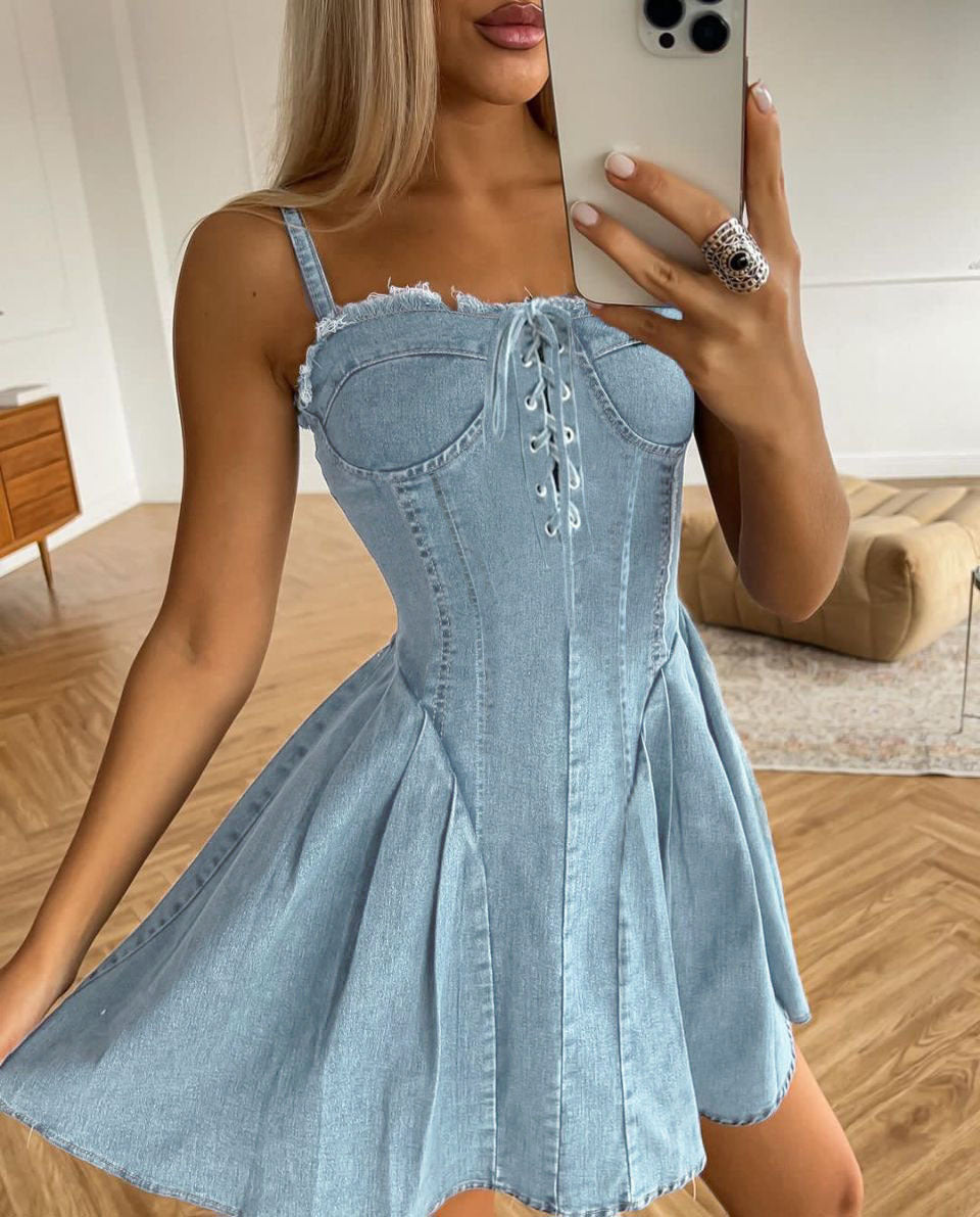 Women's Suspender Denim Sexy Lacing Sleeveless Dresses