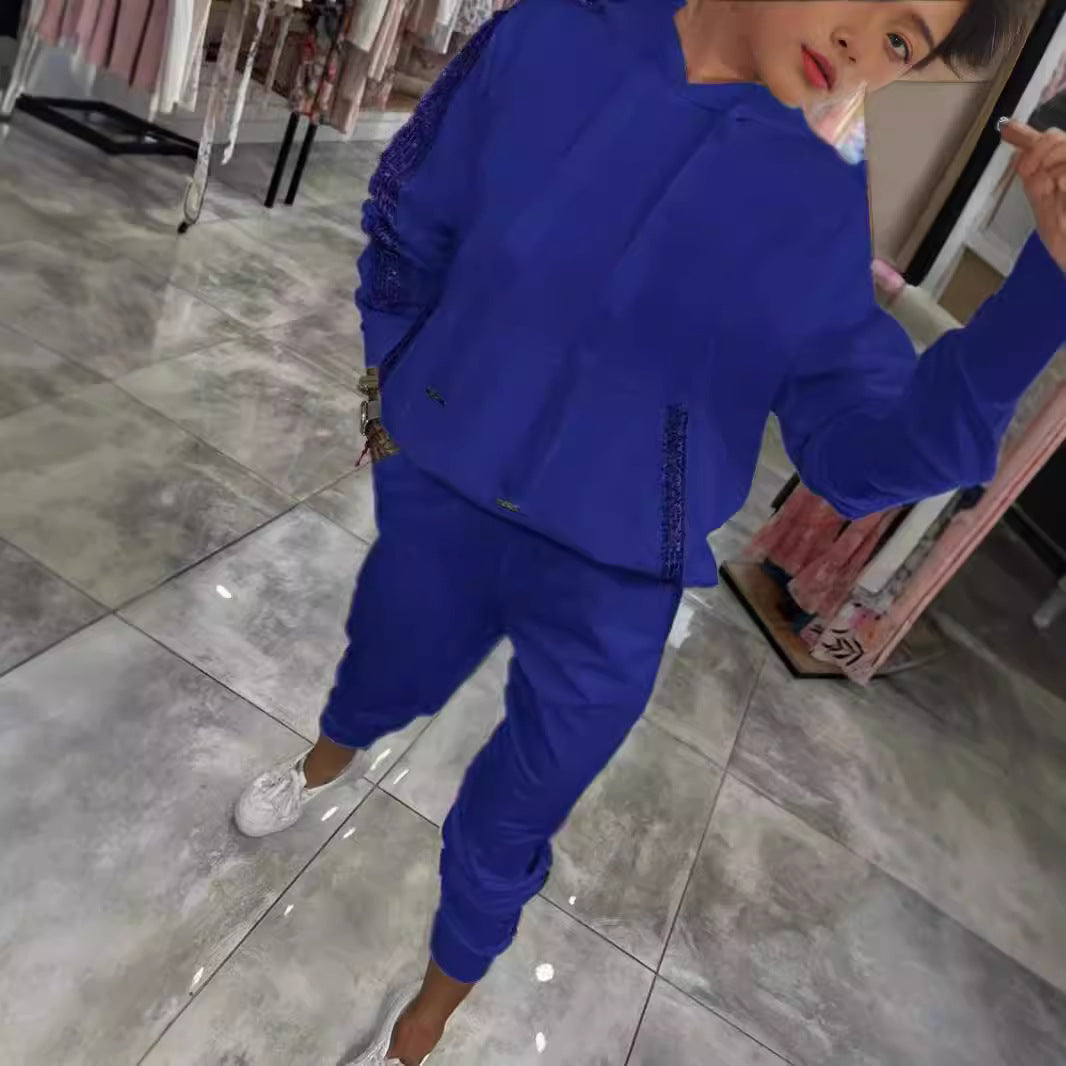 Women's Solid Color Sports Hoodie Stitching Sequin Suits
