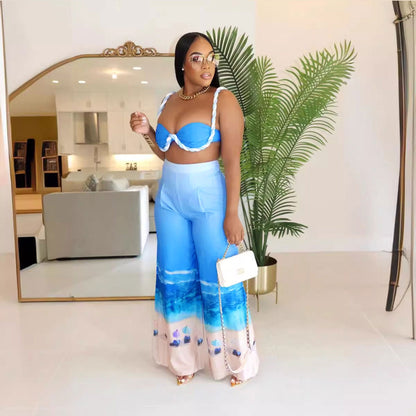 Sexy Positioning Printed Trousers Two-piece Set Suits