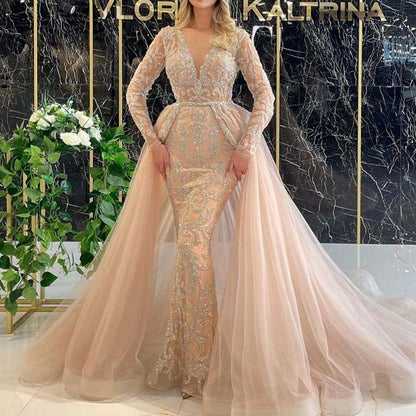 Women's Dress Temperament Trailing French Simplicity Sprinkling Gold Palace Wedding Dresses