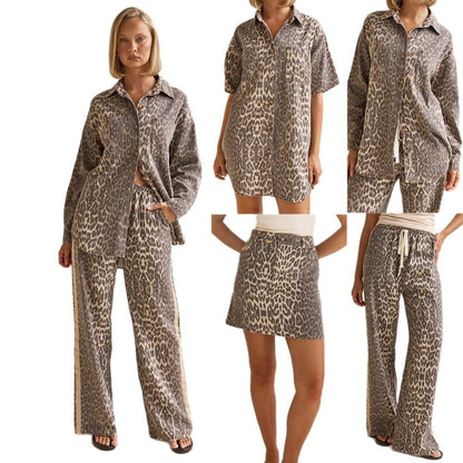 Casual Retro Leopard Print Lapel Loose Suits