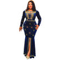 Women's Gold Veet Rhinestone Luxury Fishtail Long-sleeved Dress Long Dresses