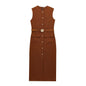 Spring With Belt Crepe Sleeveless Midi Dresses