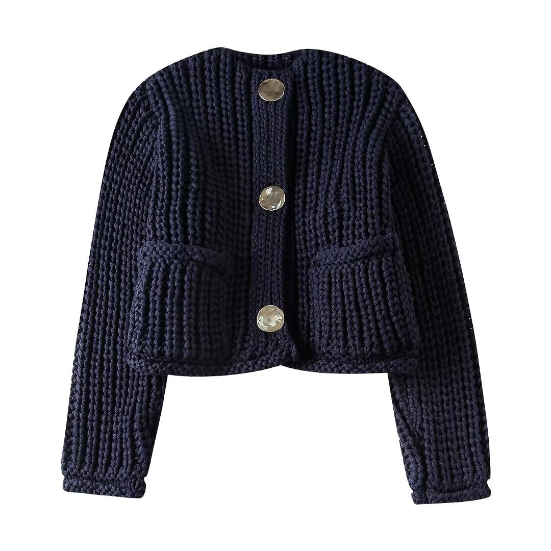 Spring Thick Needle Decorated Row Button Sweaters