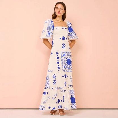 Summer Casual Printed Lantern Sleeve Fashion Dresses
