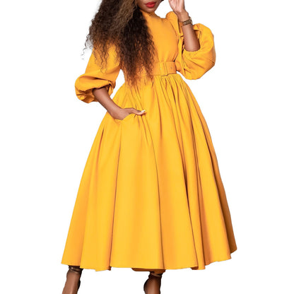 Women's Turtleneck Sleeve Waist Temperament Slimming Large Dresses