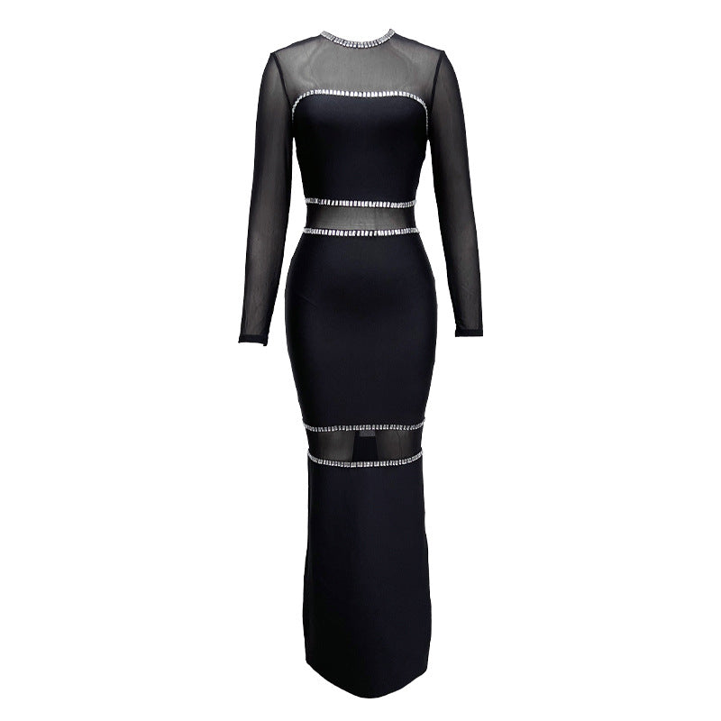 Black Mesh Long Sleeve Sexy Bandage Dresses