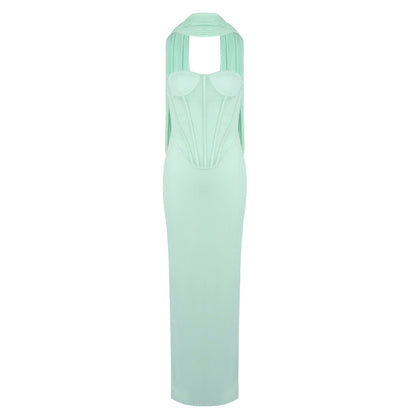 Women's Green Halter Tulle Ribbon Dress Slimming Dresses
