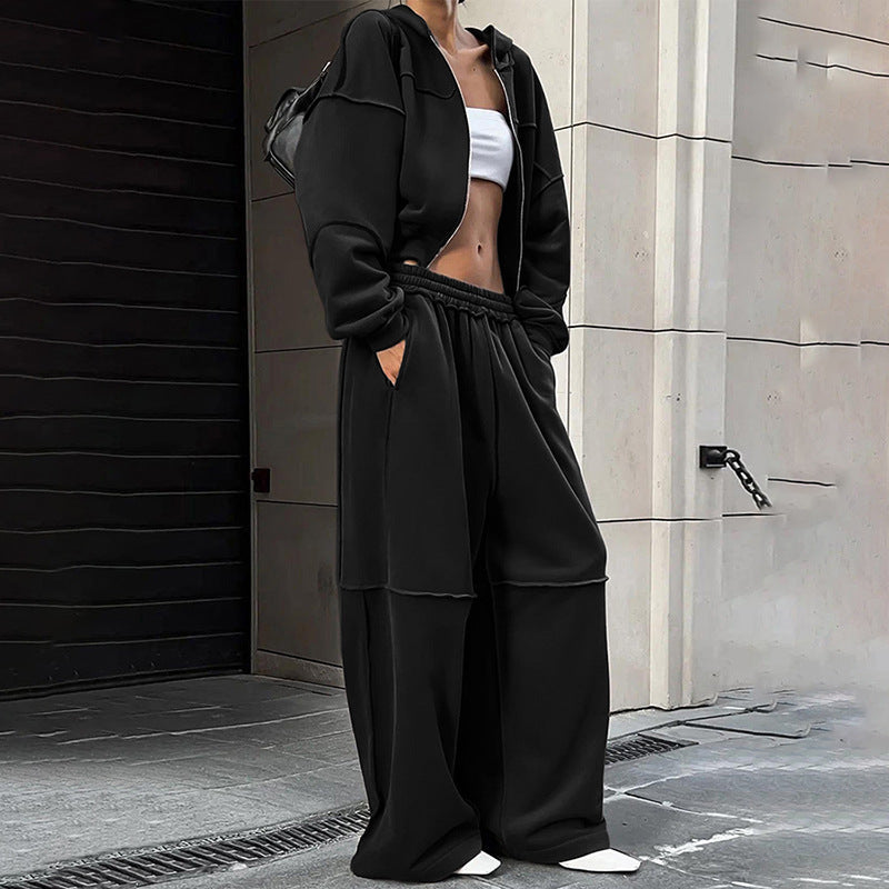 Fashion Loose Cool Solid Color Zipper Hooded High Suits