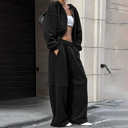 Fashion Loose Cool Solid Color Zipper Hooded High Suits