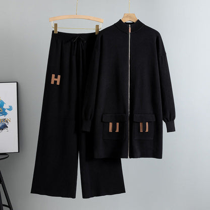 Women's Graceful Fashionable Casual Mid-length Knitted Two-piece Suits