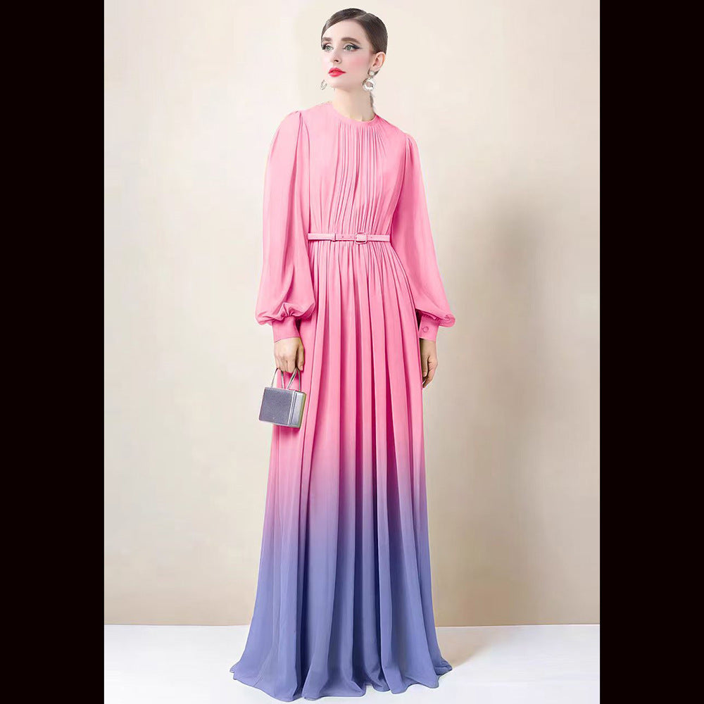 Women's High-grade Gradient Color Dress Lantern Sleeve Dresses