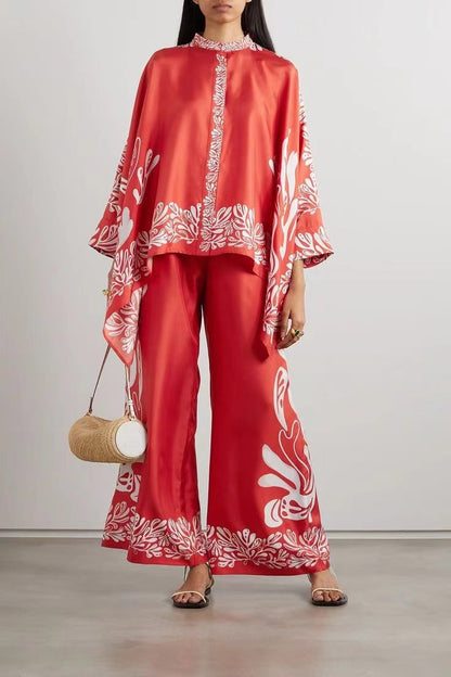 Women's Fashion Stand Collar Irregular Trousers Two-piece Suits