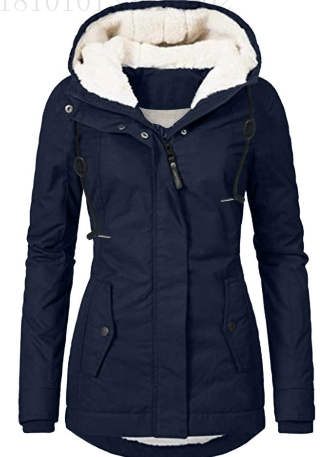 Women's Common Style Hooded Long-sleeved Zipper Pocket Coats