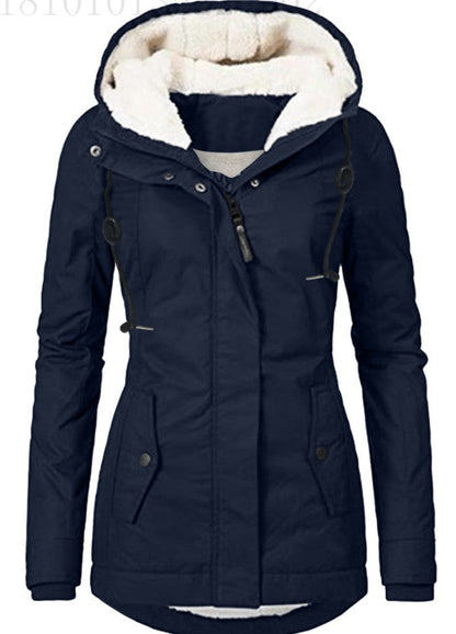 Women's Common Style Hooded Long-sleeved Zipper Pocket Coats