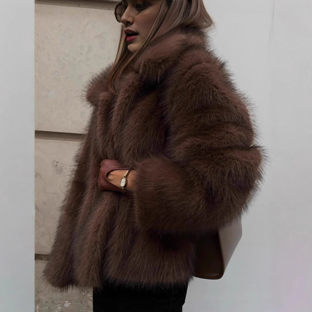 Women's Street Style Faux Fur Lapels Fox Coats