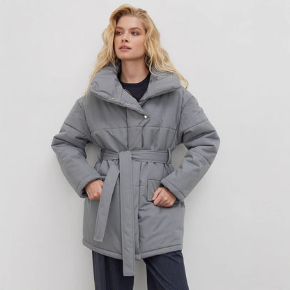 Stand-up Collar Temperament Belt Irregular Mid-length Coats