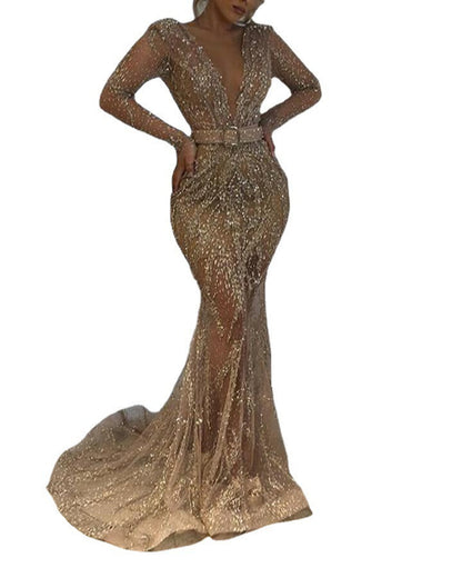 Women's Sexy Sequined Long-sleeved Party Dress Large Wedding Dresses
