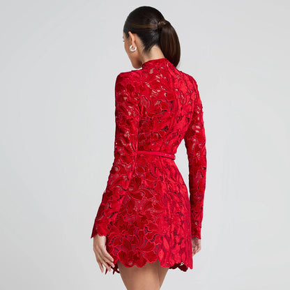 Women's Sleeve Zipper Lace Dress Red Christmas Dresses