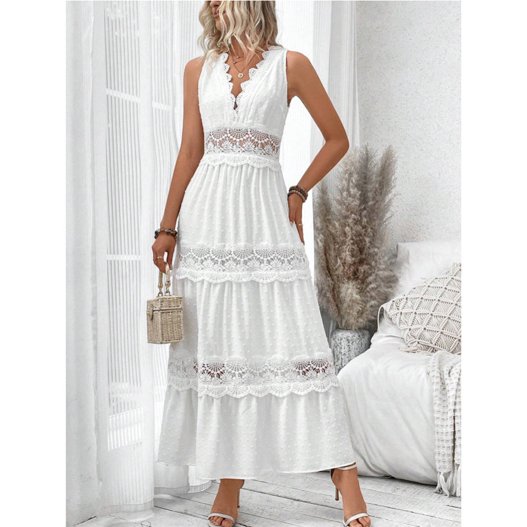 Women's Lace Stitching Collar Sleeveless Dress Dresses